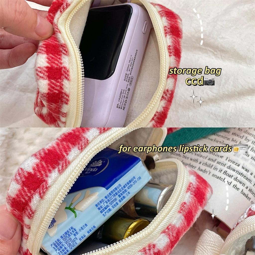 Knitted Plaid Student Stationery Pencil Case Multifunctional Storage Cosmetic Bag Portable Stationery Box