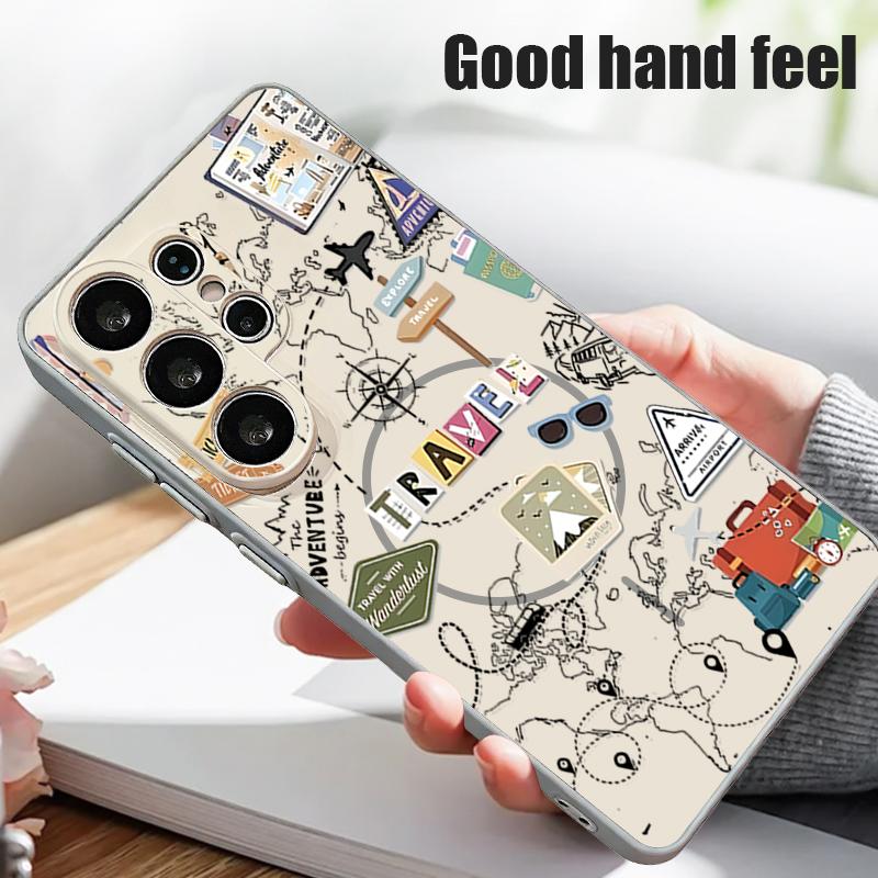 Travel Route Map Magnetic Phone Case For Samsung Galaxy S25 S26 Ultra Edge S24 S23 FE A17 A56 A37 A16 A35 A55 A15 A36 Hard Cover