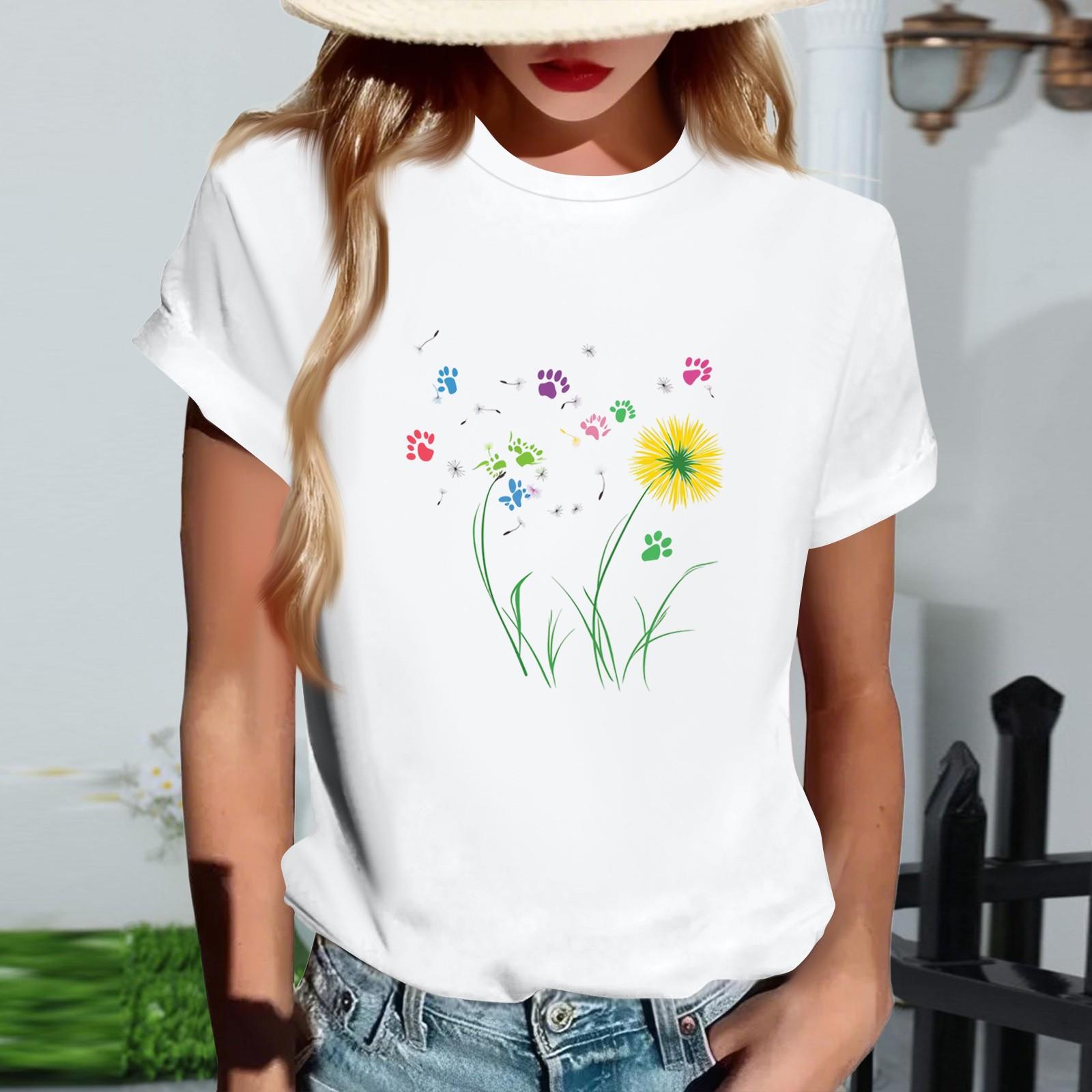 

Жіноча модна футболка з круглим вирізом, повсякденна, з ретро-принтом, з короткими рукавами XL білий