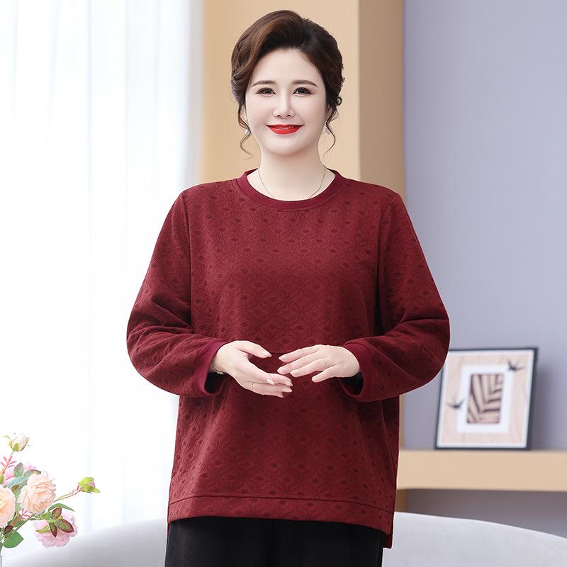 

Весенний комплект-двойка большого размера для женщин среднего возраста: Свободная футболка с длинным рукавом для прикрытия живота 5XL