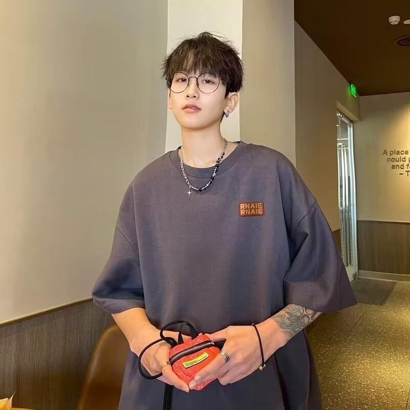 

Новая летняя футболка с короткими рукавами для мужчин, тренд в корейском стиле, простой топ с короткими рукавами, свободная повседневная брендовая футболка в гонконгском стиле 3XL темно-серого