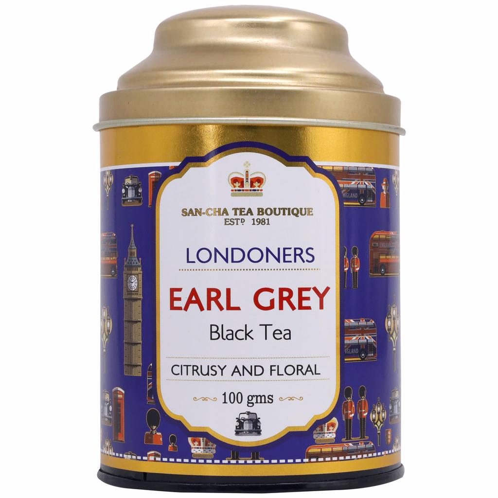 Sancha Londoners Herbata Earl Grey | 100g Liściasta | Premium Darjeeling z Naturalną Bergamotką | Cytrusowa Mieszanka w Brytyjskim Stylu