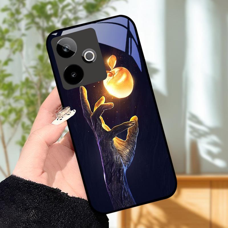 Für Realme GT7 5G Hülle Luxus Malerei Cover Gehärtetes Glas Handyhülle Für Realme GT 7 Fundas Harte PC Stoßfeste Schale Bumper