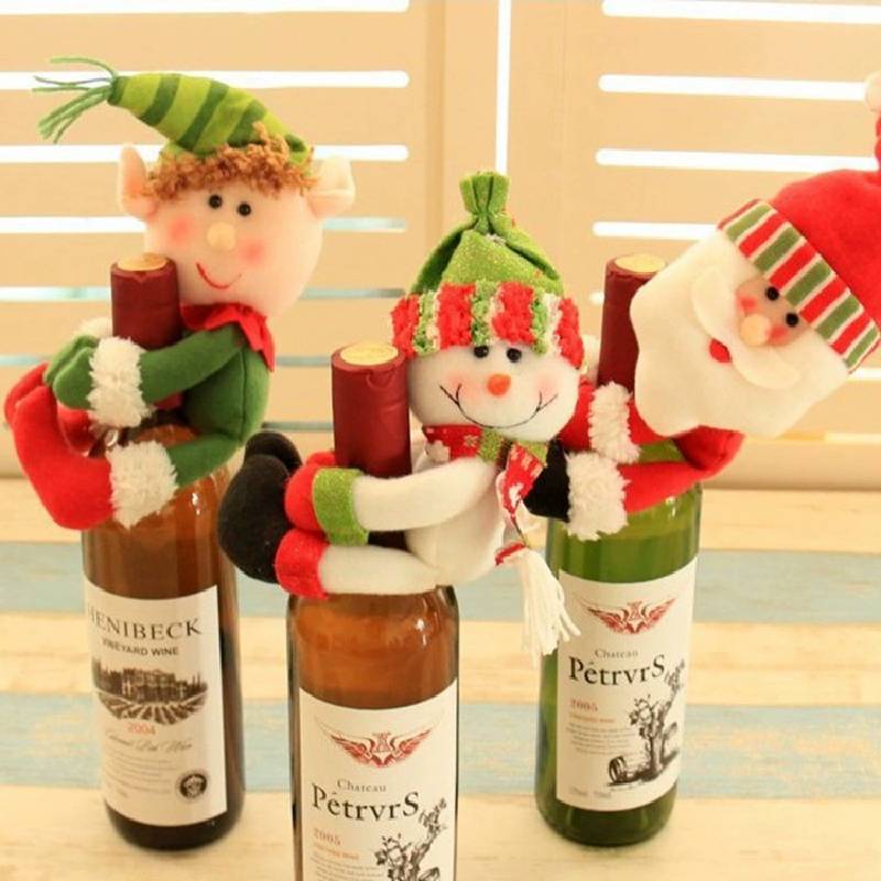 Manchons pour bouteilles de vin Père Noël et Bonhomme de neige avec design cartoon pour décoration de fête de Noël