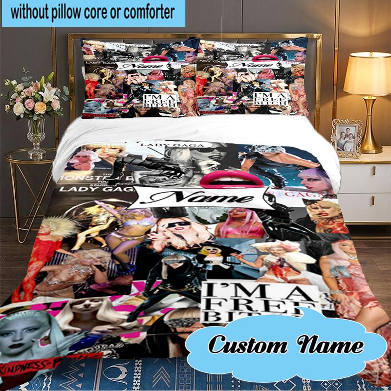 Custom Name Bold Fashion Lady-Gaga Bedding Set 3pcs, Bedding Set Including 1pc Duvet Cover And 2pcs Pillowcases for Bedroom, Dormitory Gift