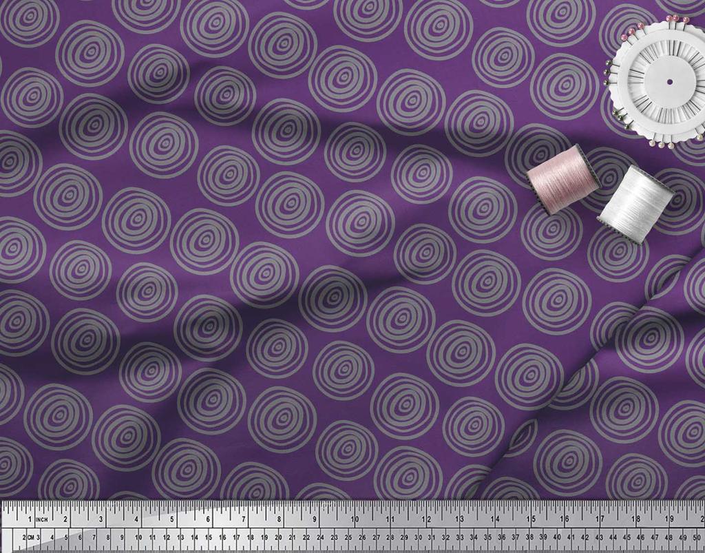 Soimoi Lila Japanischer Krepp-Satin Stoff Spiral- & Streifen Geometrischer Druck Stoff pro Meter 42 Zoll