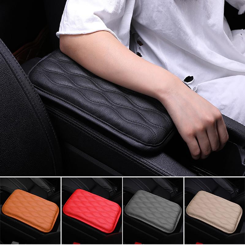 PU Leather Car Armrest Mat Center Console Wave Embroider Car Seat Box Protection Cushion Pillow Cover Protective Car