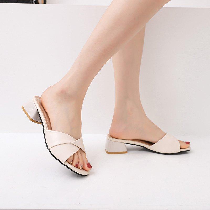 Fashion Shoes Ladies' Slippers Square Heel Slipers Women Summer Block 2024 New