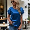 Women Satin Tops Casual Loose Crew Neck Blouse Short Sleeve Summer Silky Shirts Work Business Outfits
