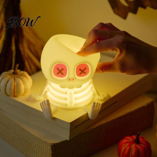 Kids Night Light Halloween Skeleton Light, Silicone Touch LED Bedside Lamp for Kids, 8 Color RGB Dimmable Warm Desk Decor Bedroom