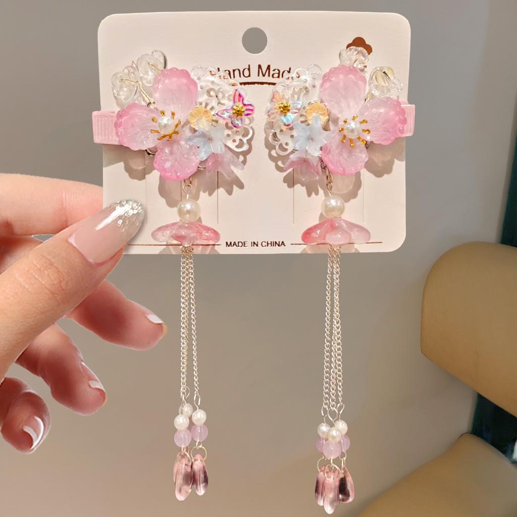 Mid-Autumn Hanfu Fairy Hair Clip - Women's & Children's Ancient Style Floral Tassel, Sweet Accessory for Girls