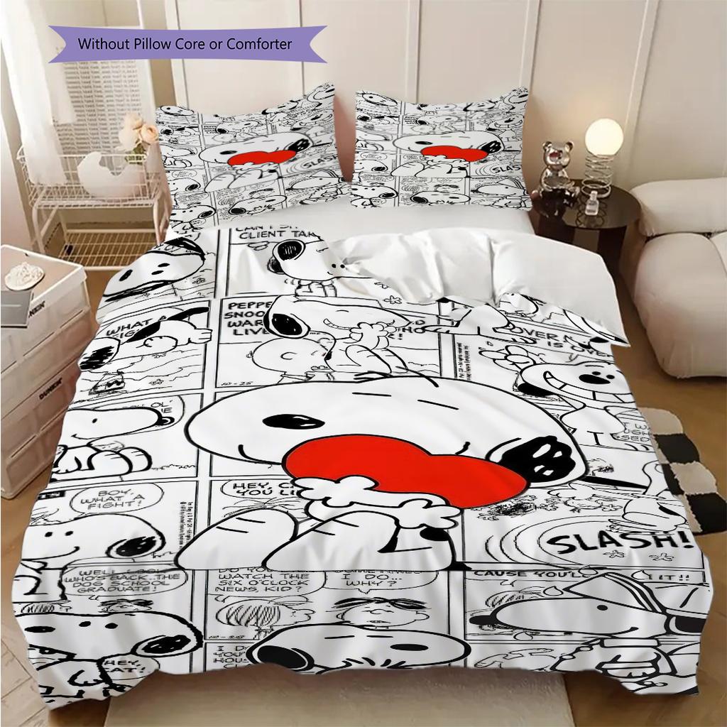 1PC Snoopy Pattern Bedding Quilt Set Quilt Cover Pillowcase Home Decoration Birthday Gift (1 * Duvet Cover + 2 * Pillowcase, Without Core)