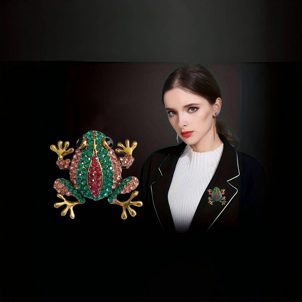 Retro European & American Diamond-Studded Frog Brooch – Small Animal Fashion Pin