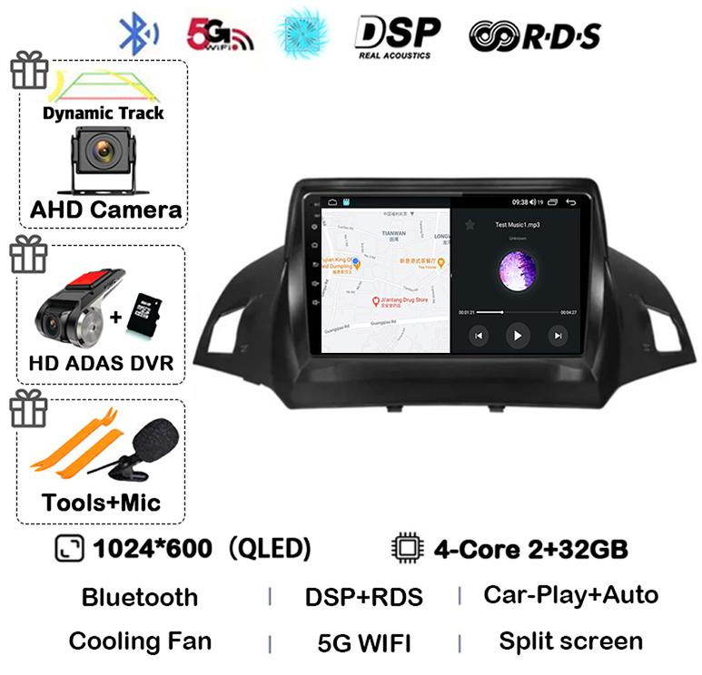 Radio multimedia con Android 14 y Carplay para Ford Kuga Escape 2013, 2014, 2015 y 2016, reproductor de vídeo, GPS, estéreo, 4G, WIFI, unidad principal