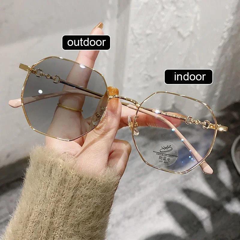 

Blue Light Blocking Eye Protection Photochromic Myopic Glasses Vintage Polygonal Optical Glasses Color Changing ShadeGlasses 0(anti-blue)