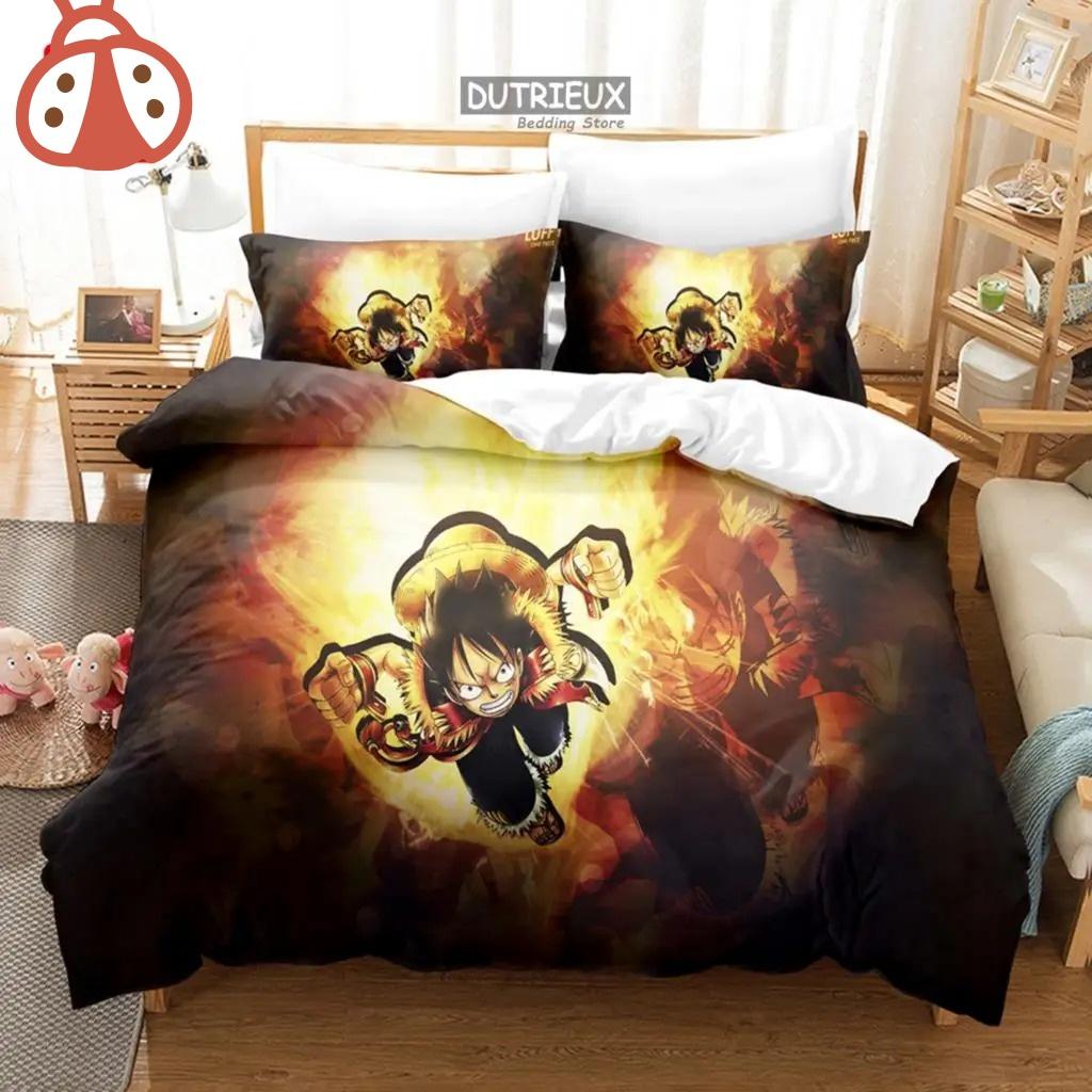 ONE PI-ECE Anime Bedding Set Juvenile Monkey D.Luffy Odyssey Pattern Duvet Cover Set Bedding Set King Size Bed Comforters