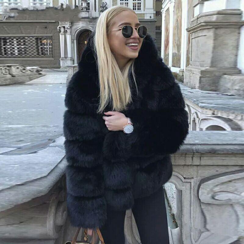 2024 Thickened Plush Coat with Hood - Long Sleeve Faux Rabbit Fur