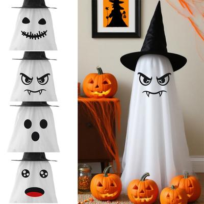 Halloween Ghost Decoration Outdoor Glowing Ghost with Witch Hat DIY Expressions Light Up Ghost Kit for Yard Patio Garden Tree Outside