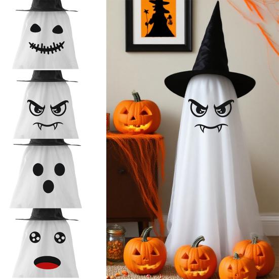 Halloween Ghost Decoration Outdoor Glowing Ghost with Witch Hat DIY Expressions