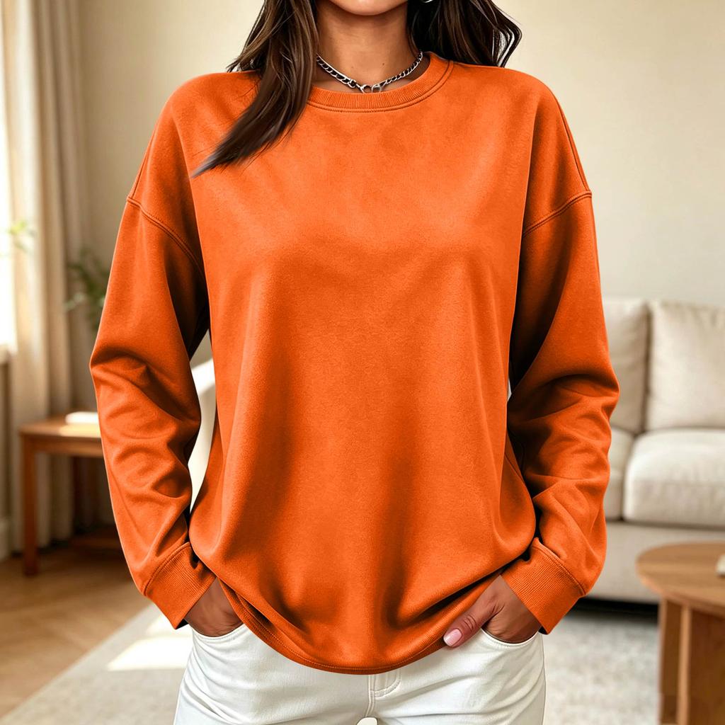 Damen Oversized Pullover mit Rundhalsausschnitt Lockerer Schnitt Lässiges Pulloveroberteil für Frühling und Herbst