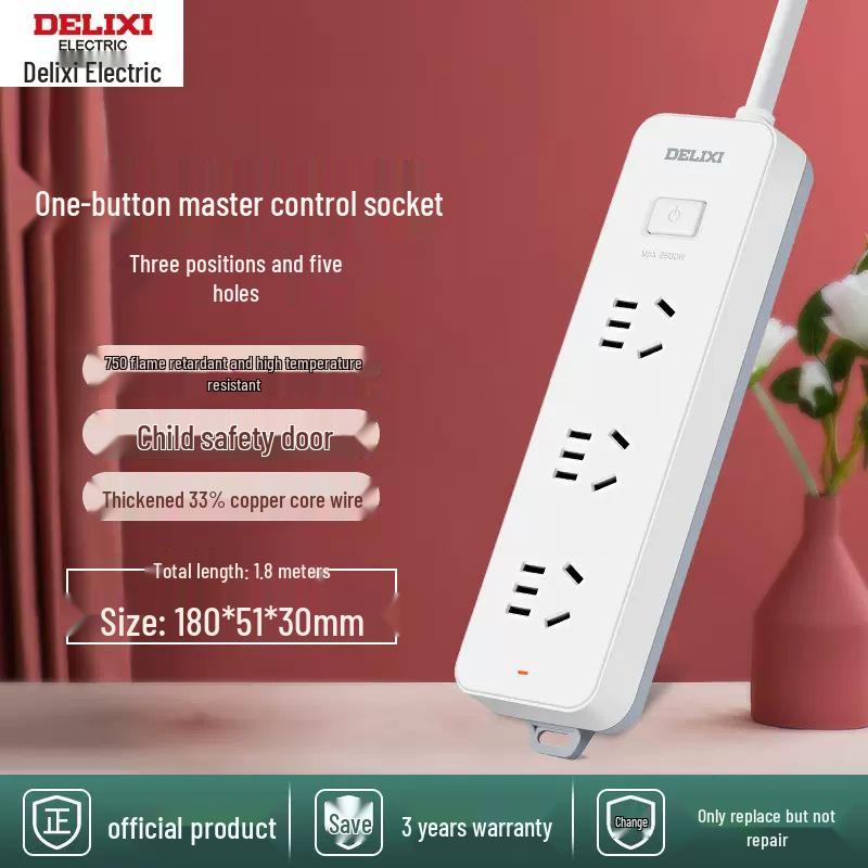 Delixi Multi-functional Power Strip with New National Standard Extension Cord for Household Use