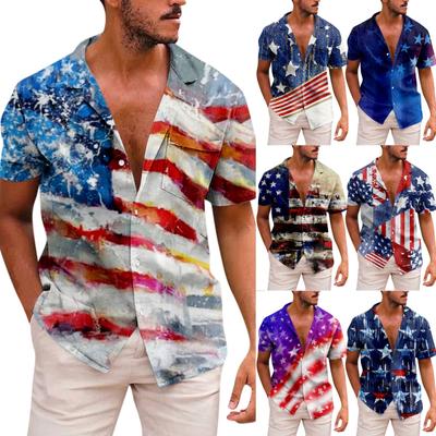 New American Independence Day Short Sleeve Shirt Printed Men's Casual Beach Top Summer