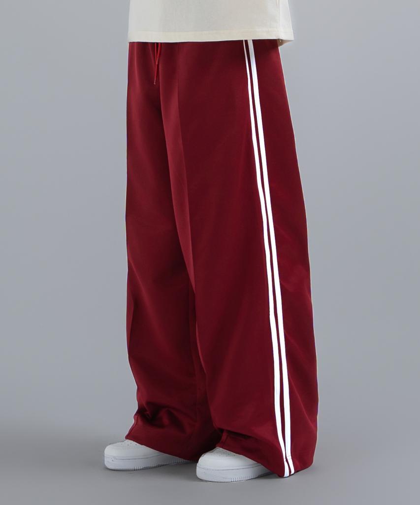 UNDEROFF Wide Pintuck Double Line Track Pants Burgundy
