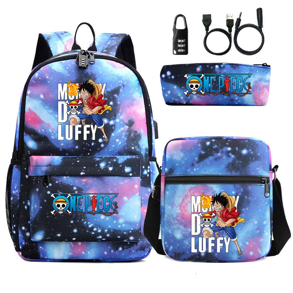 Large Capacity Schoolbag with Shoulder Strap; Student Three-piece Pencil Case Set