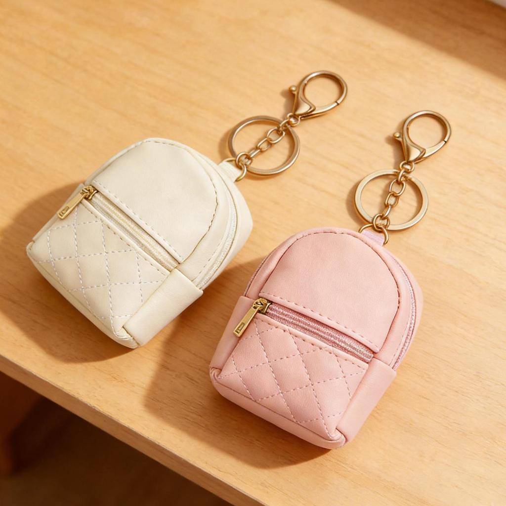 Mini Backpack Keychain Pouch 2 Pieces PU Leather Cute Cosmetic Bag Small Backpack Keychain Charm For Kids Women Girls Lipstick