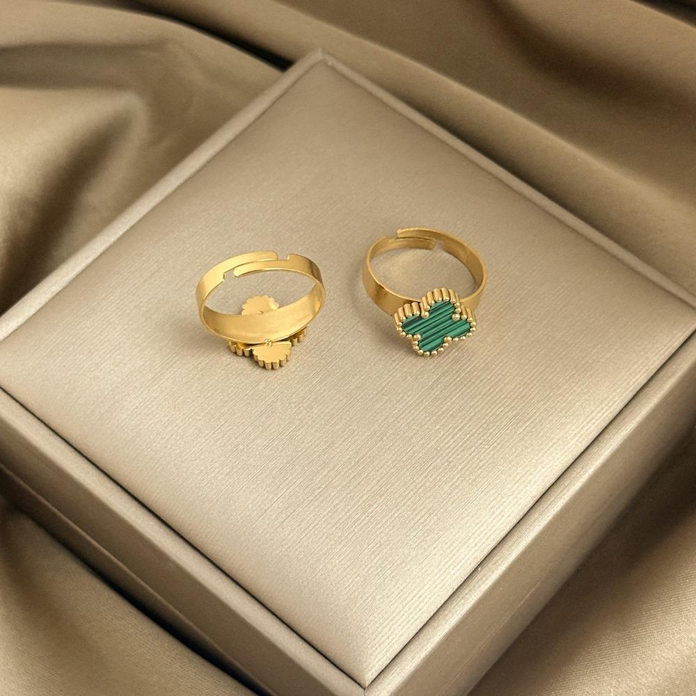 13mm Vierblättriger Kleeblattring 18K Vakuumbeschichtet Verstellbares Offenes Design Damenring