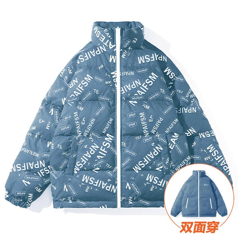 

Men s reversible winter down jacket tops for couples, versatile loose casual stand-up collar men s and women s fashion jackets M