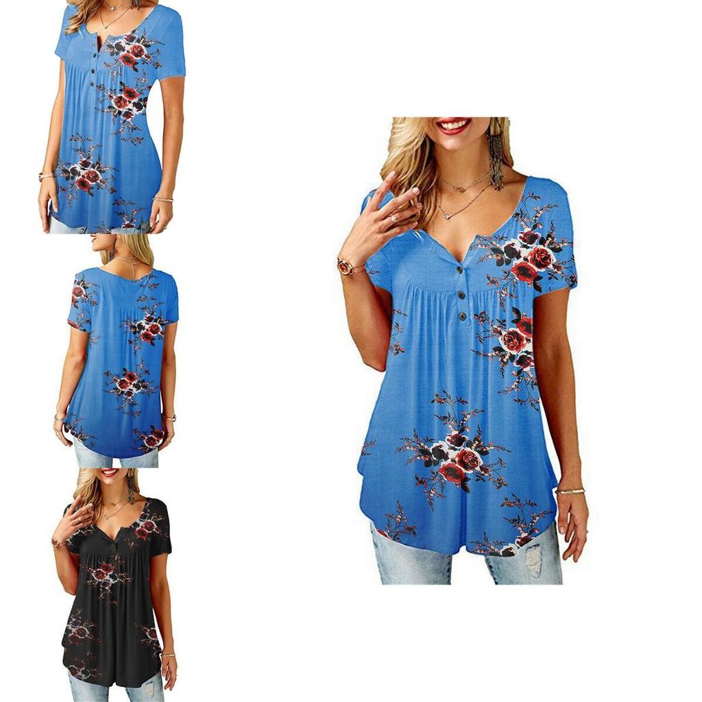 Elegant Women Floral Short Sleeve T-shirt Tops With Comfortable Loose Fit Design