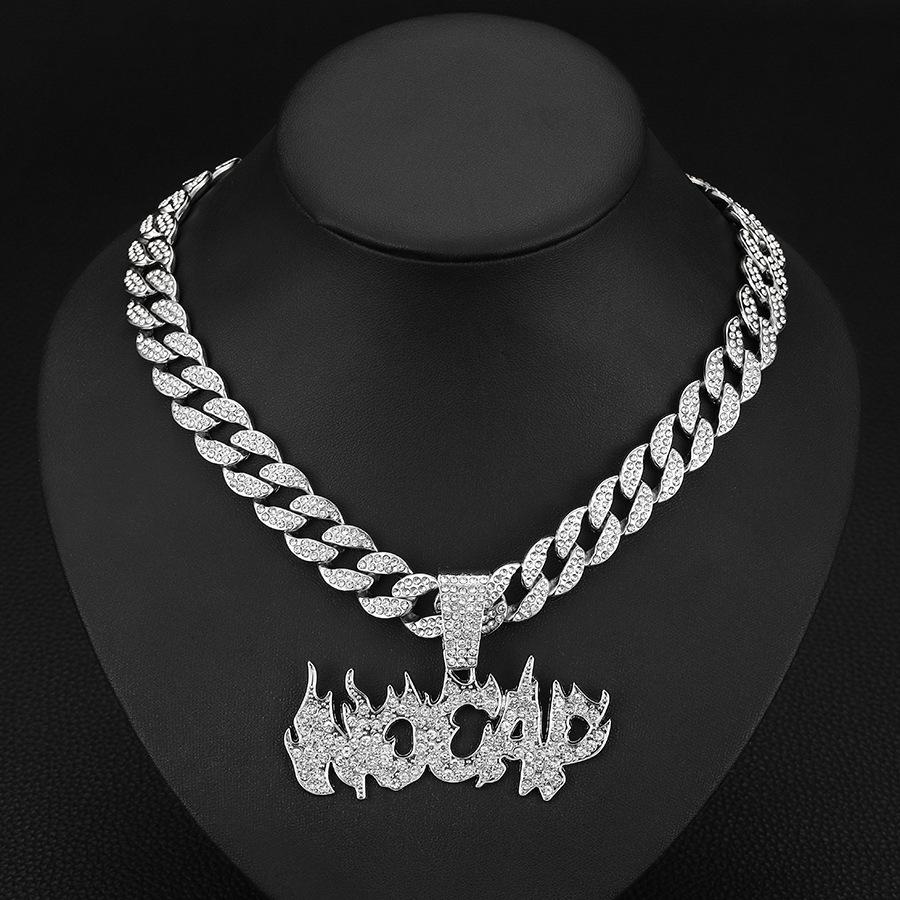 European and American Hip-hop Retro Flame Letter Pendant Men's Necklace Niche Personality Fashion Full Diamond Letter Versatile Necklace