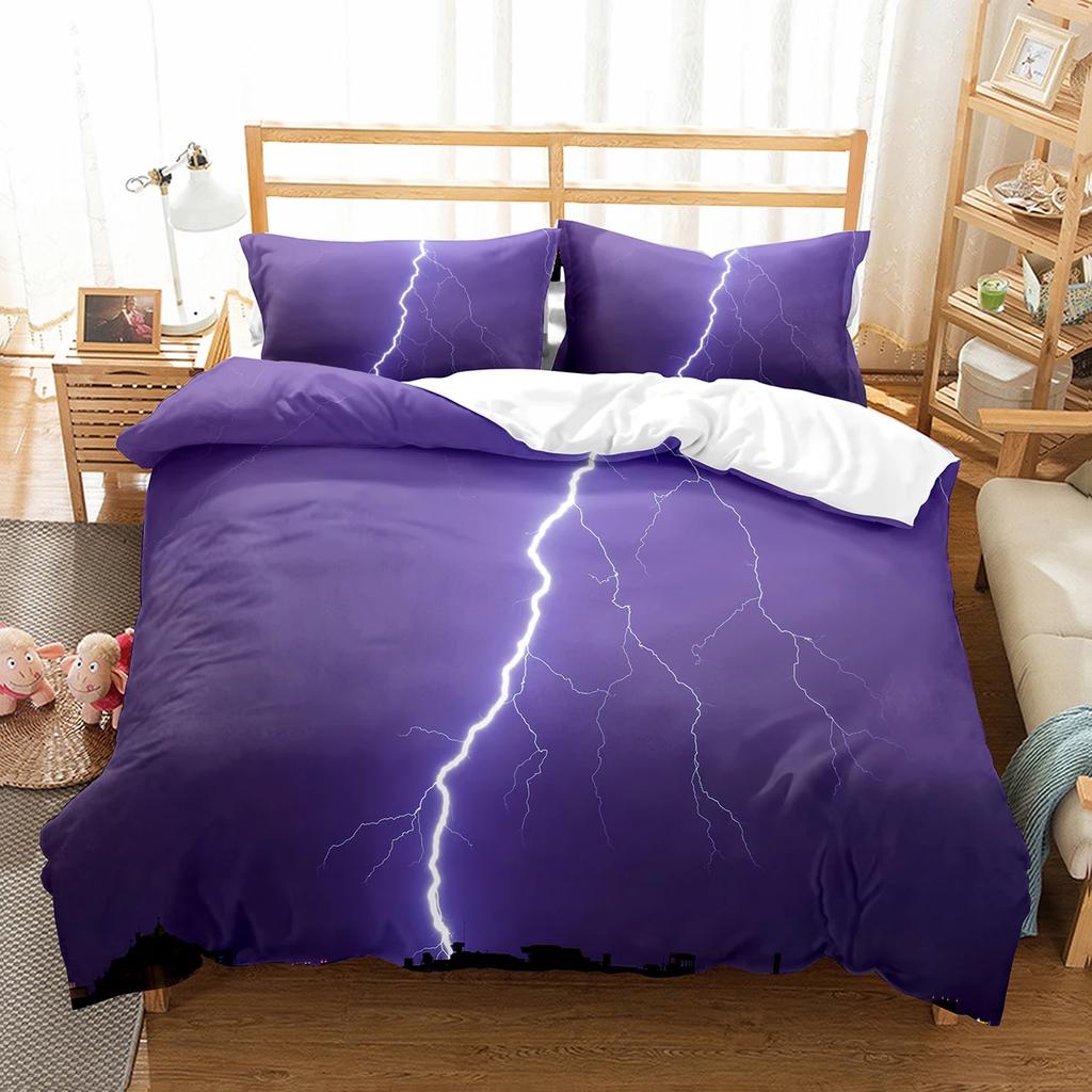 Lightning Duvet Cover Set King Queen Single Size Washed Cotton Comforter Cover For Kids Teens Adults Bedding Set With Pillowcase