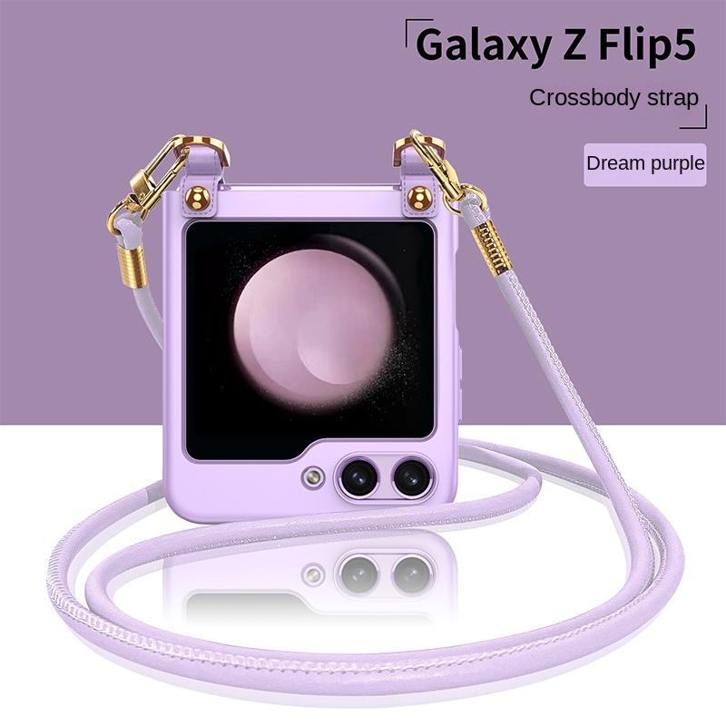 Galaxy Z Flip 5 Hülle, luxuriöse Umhängetasche mit Lanyard für Samsung Galaxy Z Flip 5 5G, galvanisierte Hartschale, stoßfeste Schutzhülle
