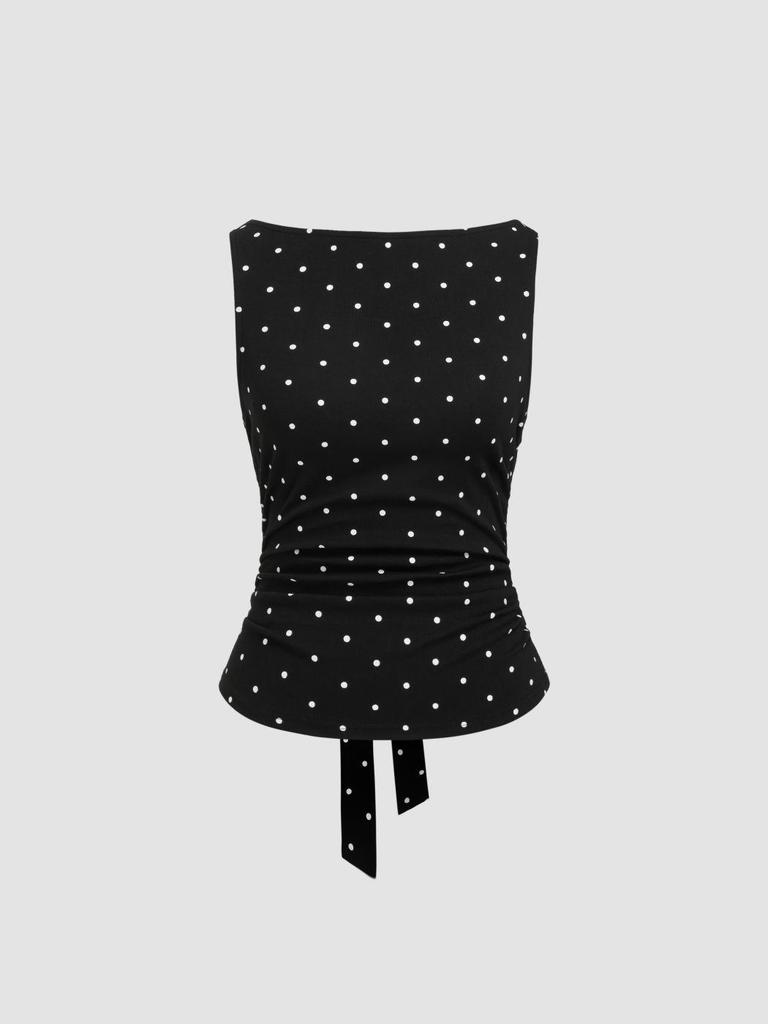 Retro Korean Polka Dot Backless Tank Top – Summer Style Slimming Sleeveless Strappy Top for Women