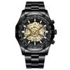 Binbond Skelett Non-Mechanisch Wasserdichte Herrenuhr - Schwarzes Metall & Blaues Design