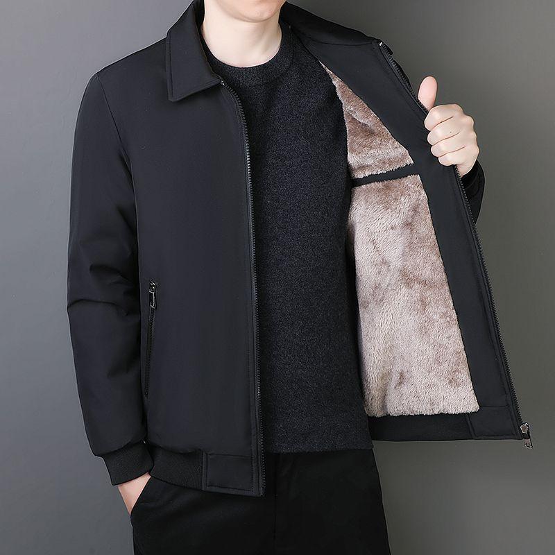 Autumn and Winter Thickened Velvet Men's Cotton Coat Warm Cotton Casual Jacket Middle-aged and Elderly Dad Lapel Jacket