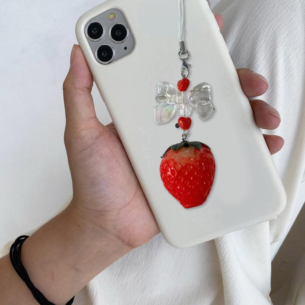 Handmade Strawberry Beaded Phone Charm Stylish Acrylic Strawberry Pendant for Cellphone and Keychain Decoration Charm
