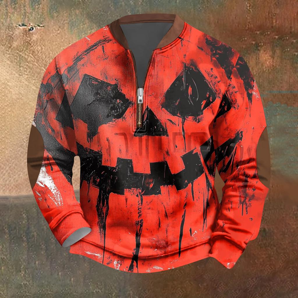 Halloween Print - Men's Loose, Casual, Versatile Round-neck Multi-color Pullover Hoodie