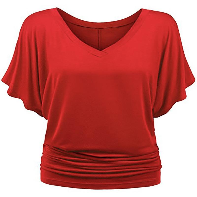 Sommer Neue Mode Damen Locker Fledermaus Kurzarm V-Ausschnitt T-Shirt Tops