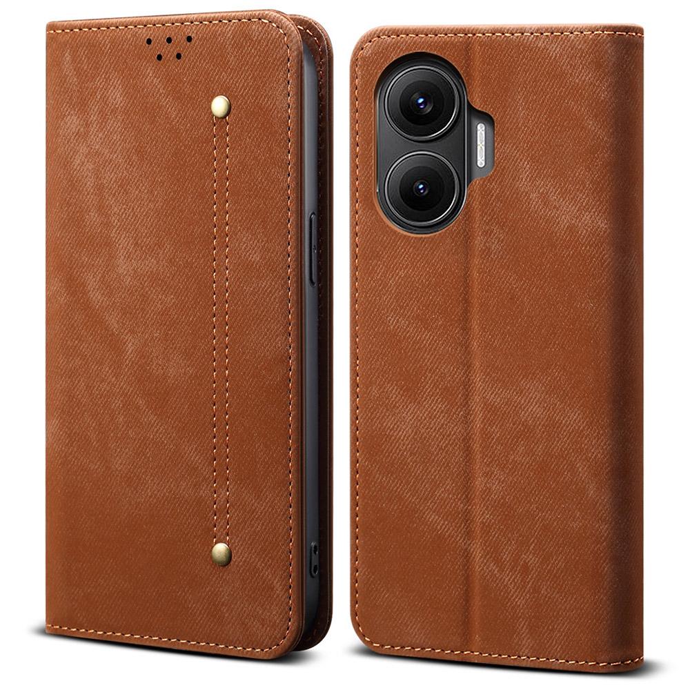 

For Xiaomi Redmi Turbo 4 Pro 5G Case Jeans Cloth Texture Anti-Scratch Leather Stand Phone Cover Coffee