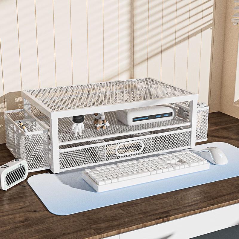 2-Tier Mesh Monitor Riser Stand with Storage Drawer