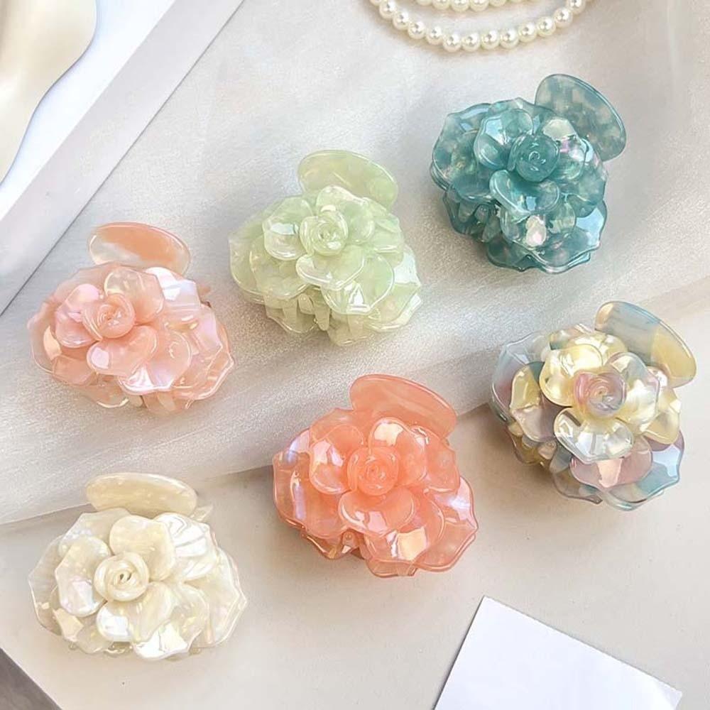Elegant Flower Shark Clip Gradient Color Acetic Acid Hair Claw Camellia Hair Claw  Daily