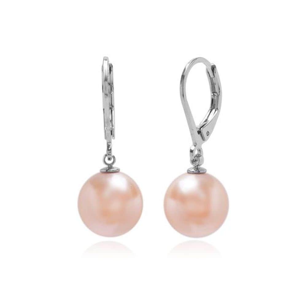 E458 10mm Peach Pearl Austrian Leverback Earrings