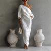 Women S Long Sleeve Cotton Linen Maxi Dress Solid Color Elegant