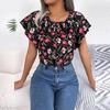 Frauen Frühling Sommer Lose Rüschen Spitze Up Chiffon Top Für Damen O Neck Fliegende Ärmel Floral Blusen