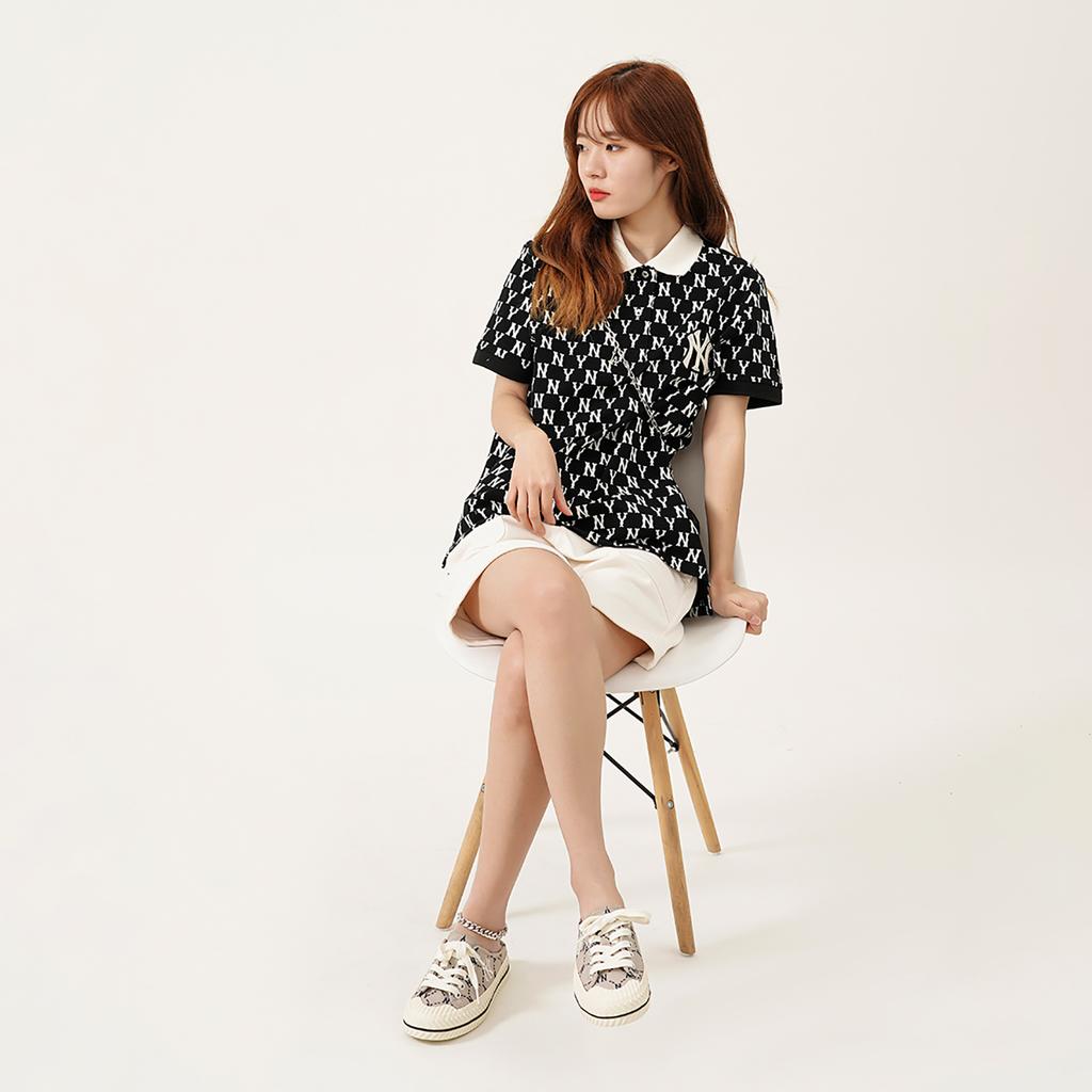 New MLB Base Logo Polo Shirt Women's Black 3FPQM5023-50BKS