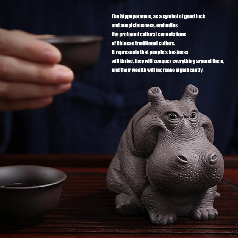 Elegant Zisha Teaware Accent Natural Mineral Clay Teas Companion Handmade Clay Hippos Figurine Ornament
