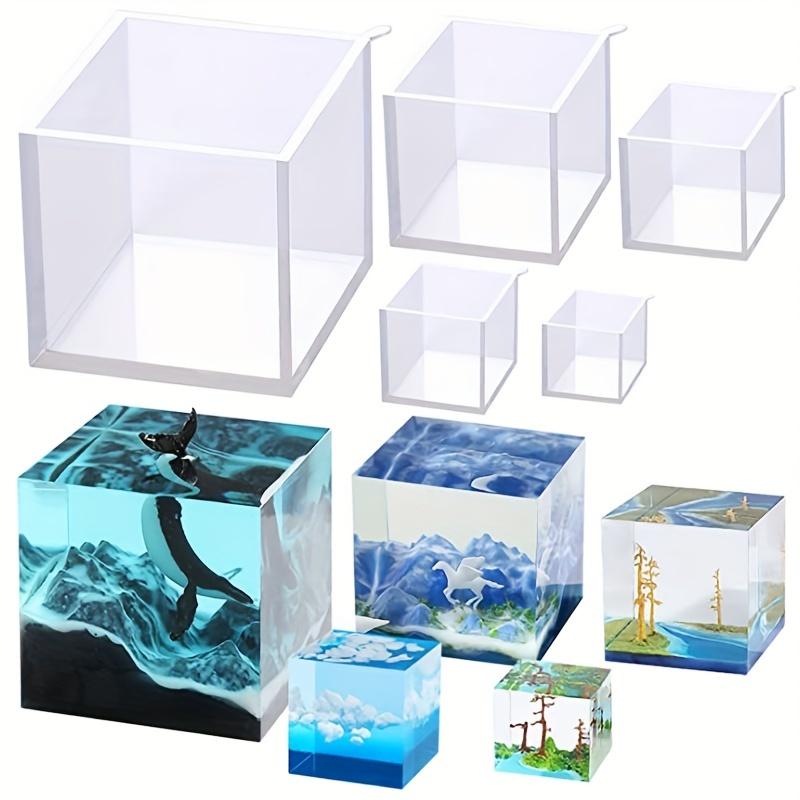 5pz Stampo Grande Quadrato Profondo in Resina Silicone, Stampo per Colata in Resina Epossidica Fai da Te Scatola Set Stampo in Silicone, Stampo in Silicone Trasparente a Cubo per Colata di Resina